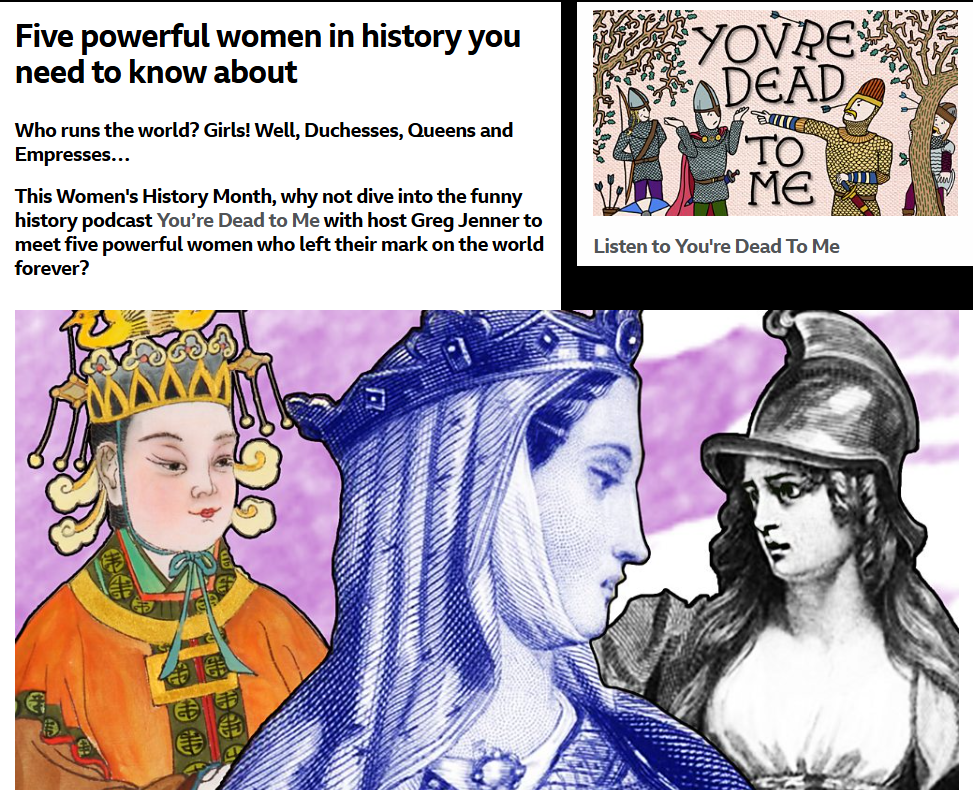 Pictures of Boudica, Emperor Wu and Eleanor of Aquitain